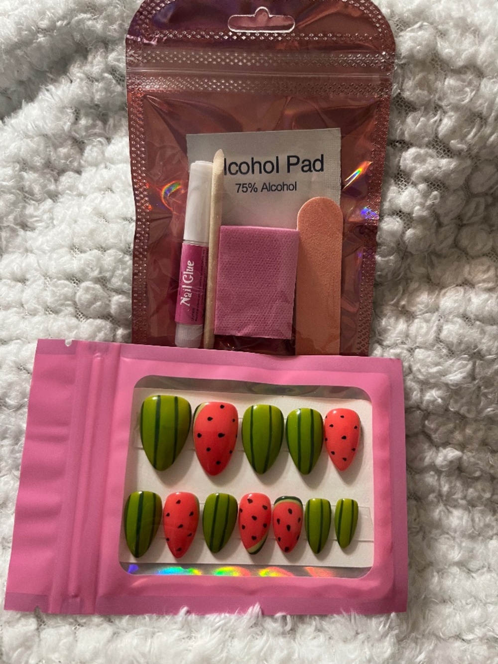 Handmade Short Almond Press On Nails ~Watermelon~